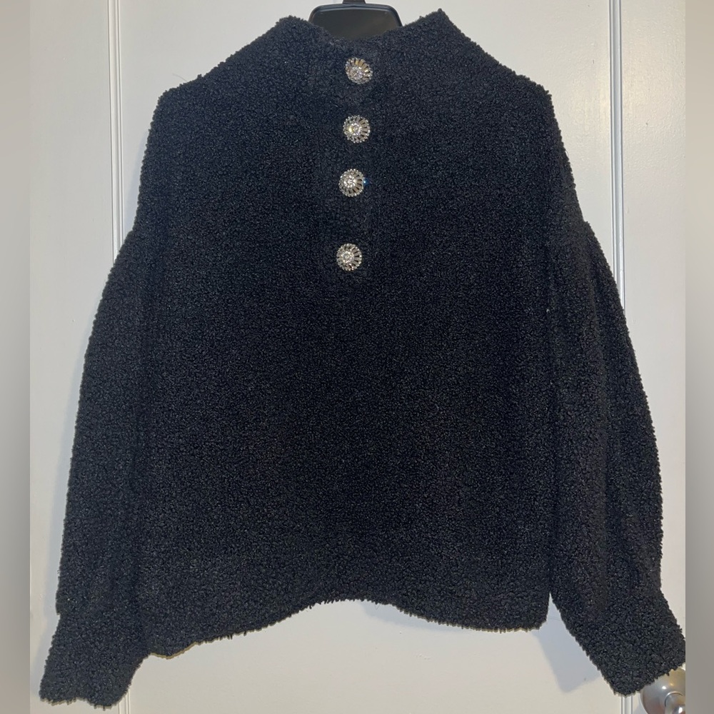NWOT Beautiful jeweled mock neck sherpa jacket